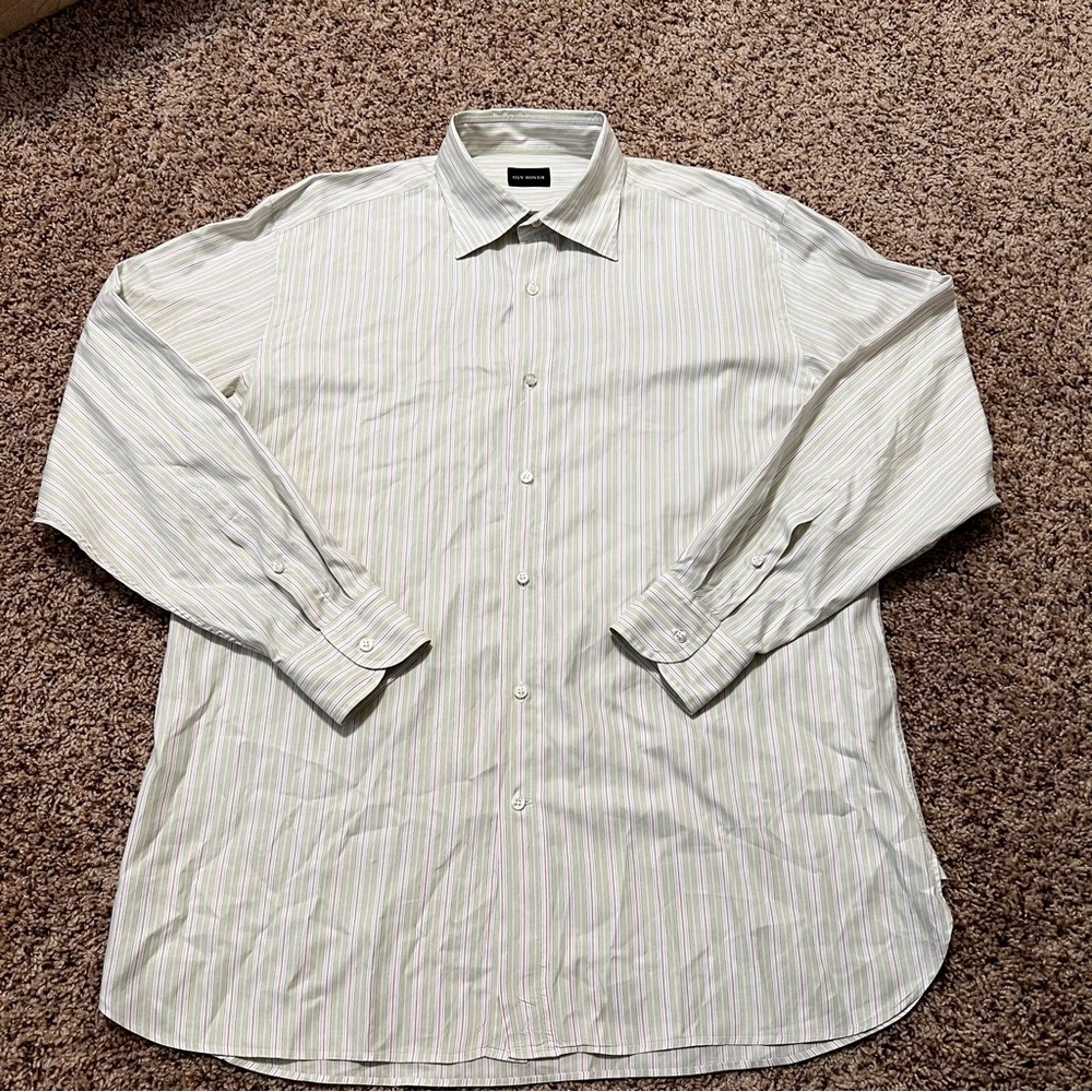 Guy Rover Men’s Green Stripe Button Down Shirt Size L
